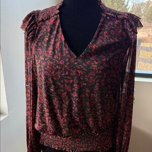 Evereve Black and Red Floral Blouse